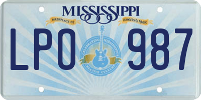 MS license plate LPO987