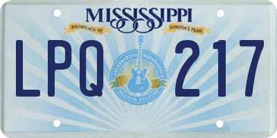 MS license plate LPQ217