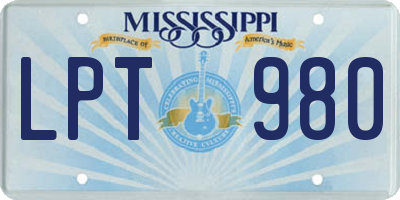 MS license plate LPT980
