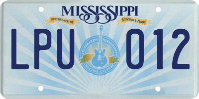 MS license plate LPU012
