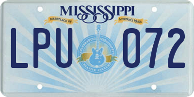 MS license plate LPU072