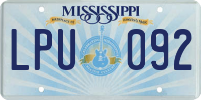 MS license plate LPU092