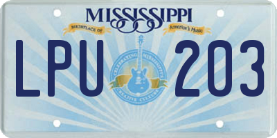 MS license plate LPU203