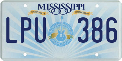 MS license plate LPU386