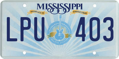 MS license plate LPU403