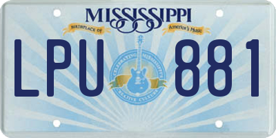 MS license plate LPU881