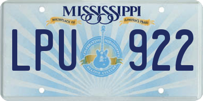 MS license plate LPU922