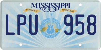 MS license plate LPU958