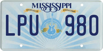 MS license plate LPU980