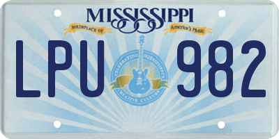 MS license plate LPU982