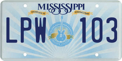 MS license plate LPW103