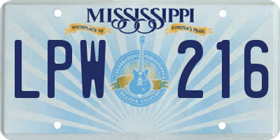 MS license plate LPW216