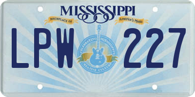 MS license plate LPW227