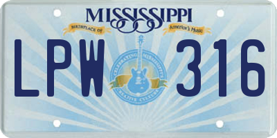 MS license plate LPW316