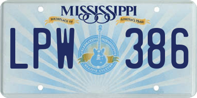 MS license plate LPW386