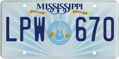 MS license plate LPW670