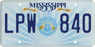 MS license plate LPW840