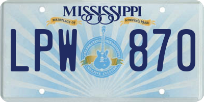 MS license plate LPW870