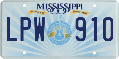MS license plate LPW910