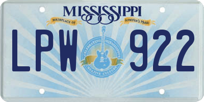 MS license plate LPW922