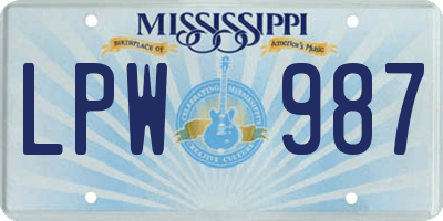MS license plate LPW987