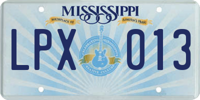 MS license plate LPX013