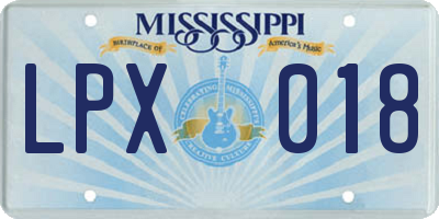 MS license plate LPX018