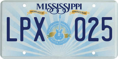 MS license plate LPX025