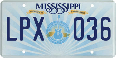 MS license plate LPX036
