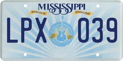MS license plate LPX039