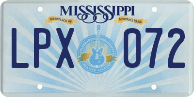 MS license plate LPX072