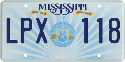 MS license plate LPX118