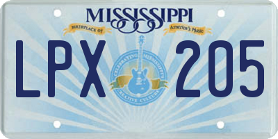 MS license plate LPX205