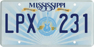 MS license plate LPX231