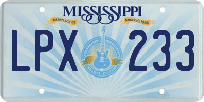 MS license plate LPX233