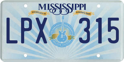 MS license plate LPX315