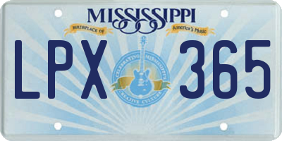 MS license plate LPX365