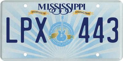 MS license plate LPX443