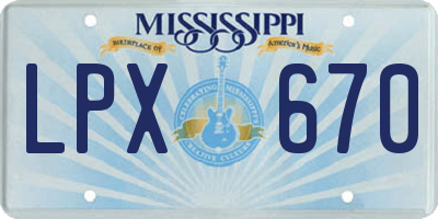 MS license plate LPX670