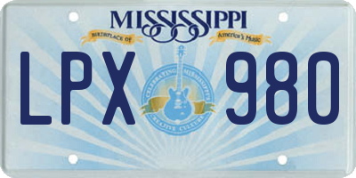 MS license plate LPX980
