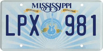 MS license plate LPX981