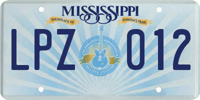 MS license plate LPZ012