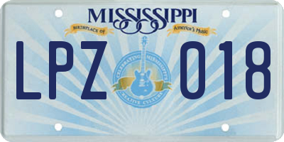 MS license plate LPZ018