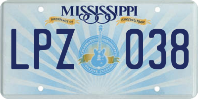 MS license plate LPZ038