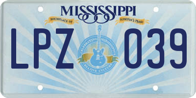 MS license plate LPZ039
