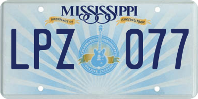 MS license plate LPZ077