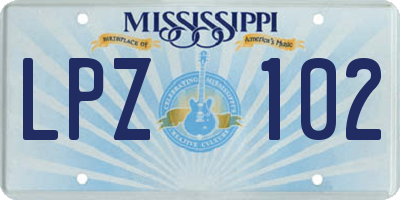 MS license plate LPZ102