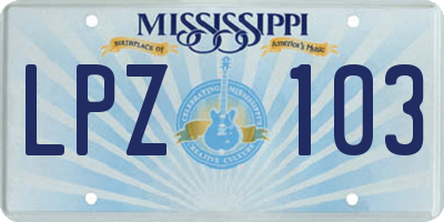 MS license plate LPZ103