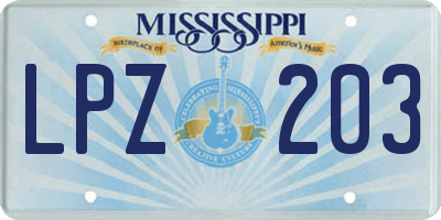 MS license plate LPZ203