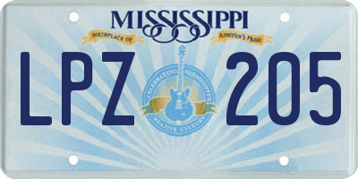 MS license plate LPZ205